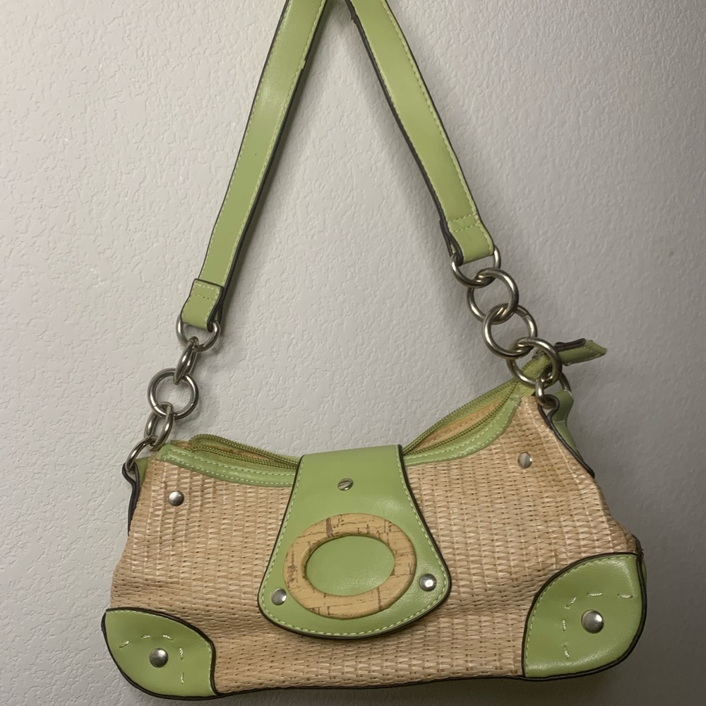 Vintage Y2K Bratz 90s Leather Purse Green Woven Mini Shoulder Bag Buckle Accent